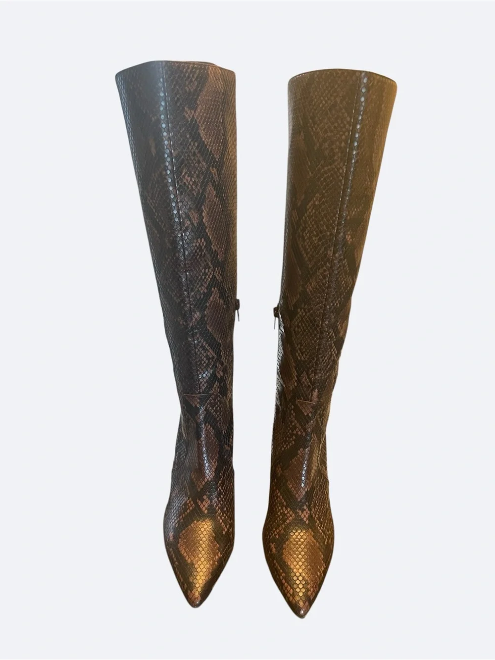 Steve Madden Brown Snake-Print Over-the-Knee Pointed-Toe Boots